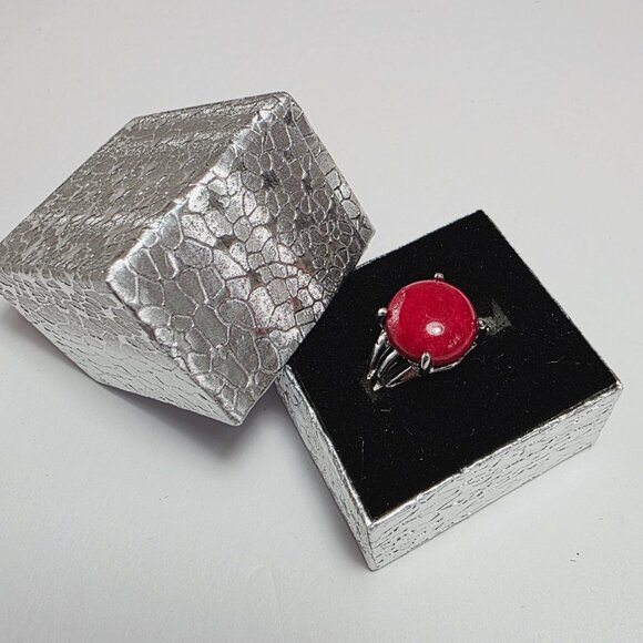 Red Stone Statement Ring Silver Tone | EU 18 (US 8) - Picture 1 of 5